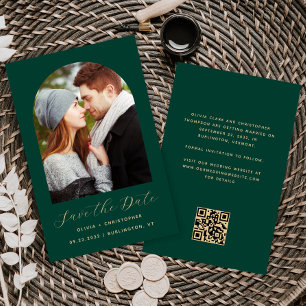 Papier Budget Photo Arche Émeraude Or QR Save the Date