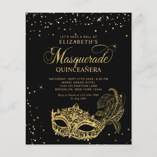 Papier BUDGET Photo Black Gold Masquerade Quinceañera (Devant)