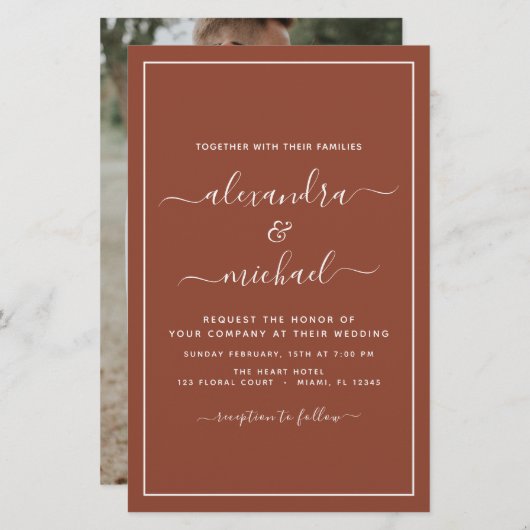 Papier Budget Photo Burange Orange Terracotta Boho Mariag (Devant / Derrière)