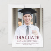Papier Budget Photo Burgundy Gold Grad Faire-part (Devant)