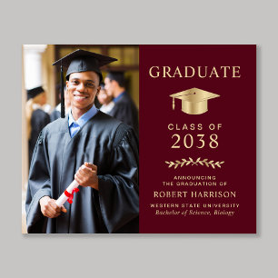 Papier Budget Photo Burgundy Gold Graduation Faire-part