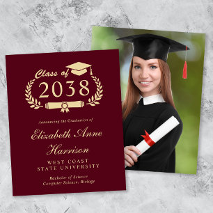 Papier Budget Photo Burgundy Gold Graduation Faire-part