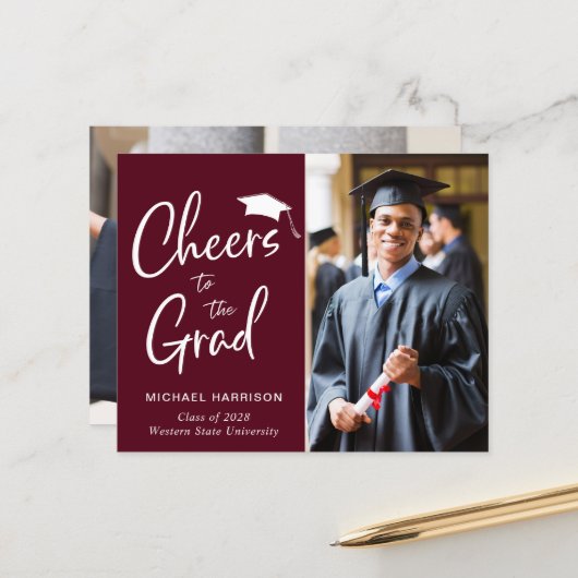 Papier Budget Photo Burgundy Red Graduation Faire-part