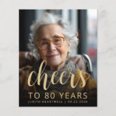 Papier Budget Photo Cheers 80e anniversaire Invitation de (Devant)