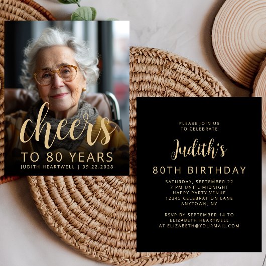 Papier Budget Photo Cheers 80e anniversaire Invitation de