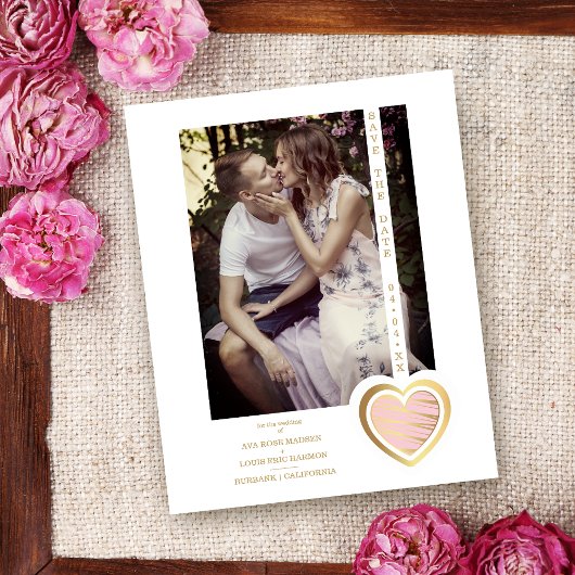 Papier Budget Photo Chic Elegant Pale Rose & Gold Coeur