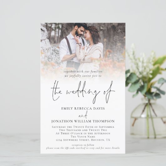 Papier Budget Photo Code QR Script Mariage formel Invitat (Debout devant)