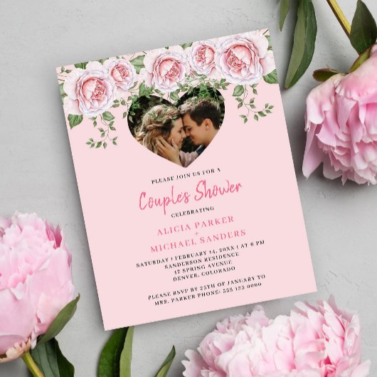 Papier Budget photo coeur rose couples douche Invitation