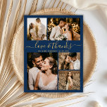 Papier Budget Photo Collage Marine Mariage Merci Circulai<br><div class="desc">Budget Elegant Gold et Navy Script 5 Photo Collage Mariage Merci personnalisé abordable petit budget flyer. Mariage moderne merci modèle avec cinq (5) photos sur le devant et une (1) photo sur le dos. Sur le devant du papier "Amour et merci" script de typographie dans une tourbillonnant main lettré type...</div>
