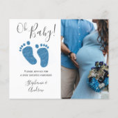 Papier Budget Photo Couples Baby shower bleu Invitation (Devant)