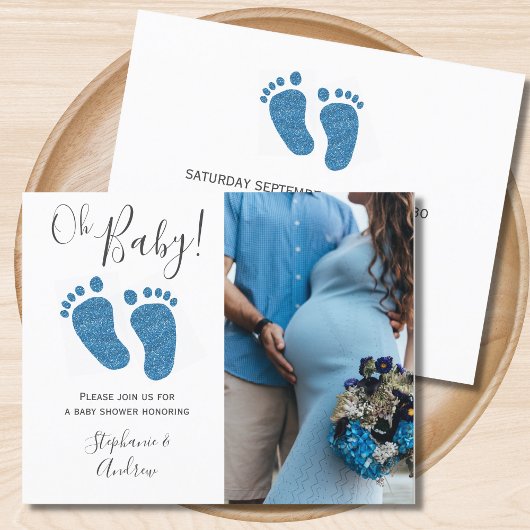 Papier Budget Photo Couples Baby shower bleu Invitation