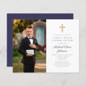 Papier Budget Photo Croix Bleu Marine Garçon Premier Comm (Devant / Derrière)