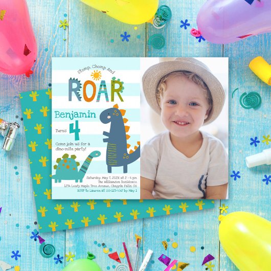 Papier Budget Photo Cute Dinosaur Boy Invitation Annivers