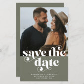 Papier BUDGET Photo de Save the Date Moderne Vert Olive (Devant / Derrière)