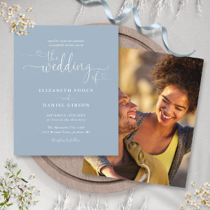 Papier Budget Photo Dusty Blue Script Faire-part de maria