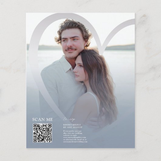 Papier Budget Photo Dusty Blue & Silver Heart QR Mariage (Dos)