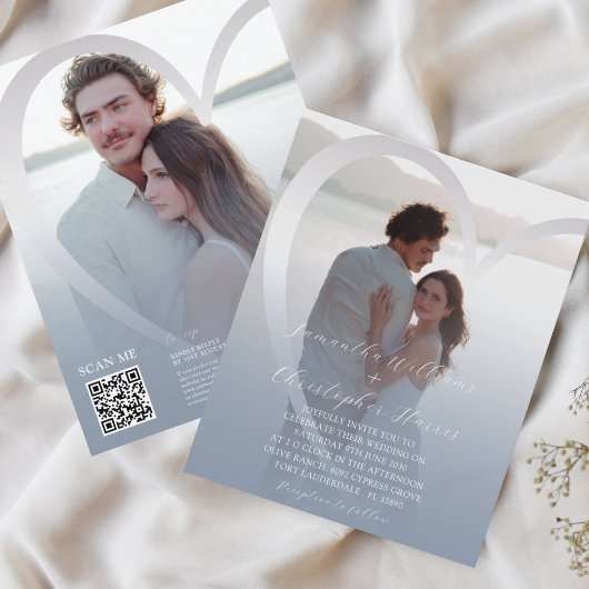 Papier Budget Photo Dusty Blue & Silver Heart QR Mariage