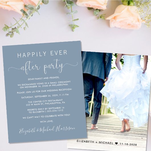 Papier Budget Photo Dusty Blue Wedding Invitation de réce