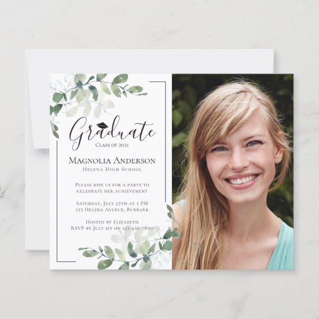 Papier BUDGET Photo Eucalyptus Graduation Invitation (Devant)