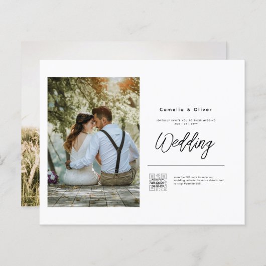 Papier Budget Photo Faire-part de mariage classique blanc (Devant / Derrière)