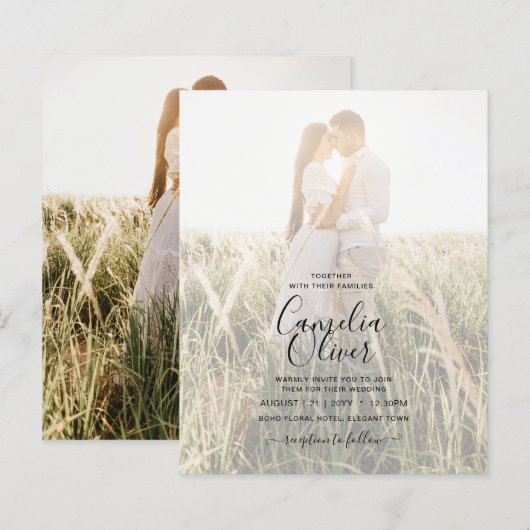 Papier Budget Photo Faire-part de mariage classique OR bl (Devant / Derrière)