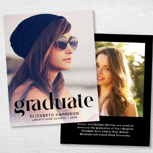 Papier Budget Photo Faire-part tendance noir de graduatio
