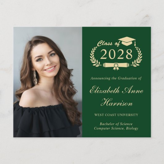 Papier Budget Photo Green College Graduation Faire-part (Devant)