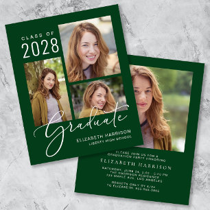 Papier Budget Photo Green Graduation Party Invitation