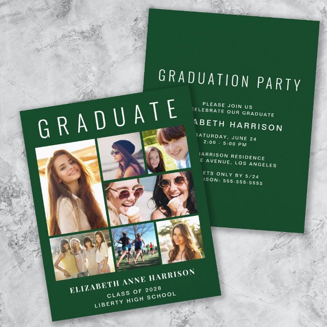 Papier Budget Photo Green Graduation Party Invitation (Créateur téléchargé)