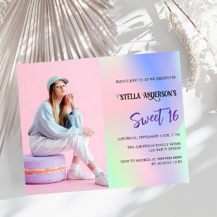 Papier Budget photo holographique rose Sweet 16 invitatio