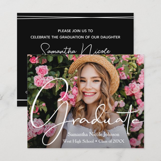 Papier Budget Photo Invitations de la fête des diplômés (Devant / Derrière)