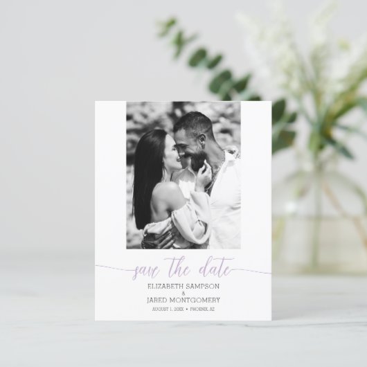 Papier Budget Photo Mariage Lavender Enregistrer La Date (Debout devant)