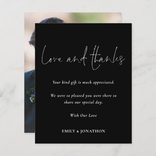 Papier Budget Photo Mariage Love Merci Script Black (Devant / Derrière)