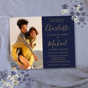 Papier Budget Photo Mariage Marine Bleu Et Gold Invitatio
