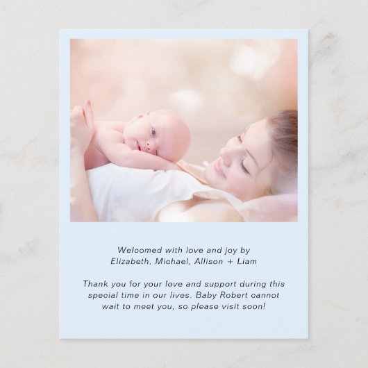 Papier Budget Photo Merci Blue Boy Faire-part de naissanc (Dos)