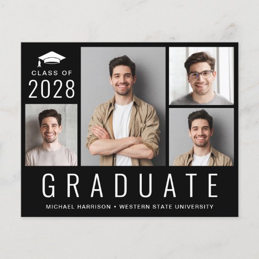 Papier Budget Photo moderne Black Graduation Faire-part (Devant)