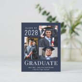 Papier Budget photo moderne Faire-part de graduation bleu (Debout devant)