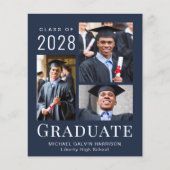 Papier Budget photo moderne Faire-part de graduation bleu (Devant)