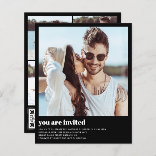 Papier Budget Photo moderne QR Code Faire-part de mariage (Devant / Derrière)