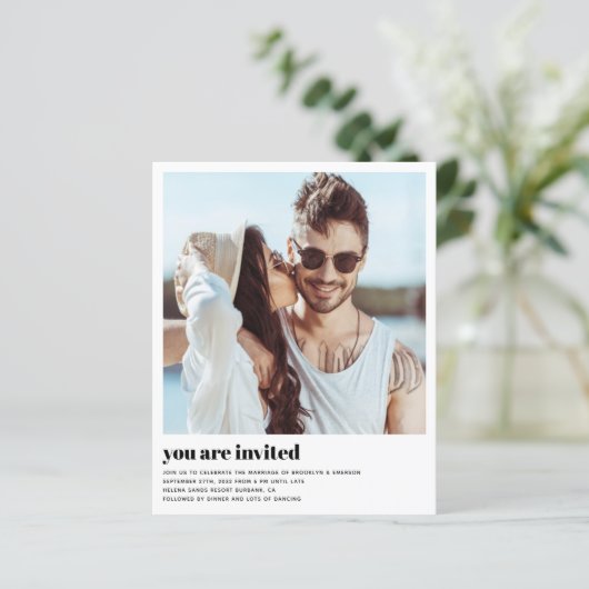 Papier Budget Photo moderne QR Code Faire-part de mariage (Debout devant)