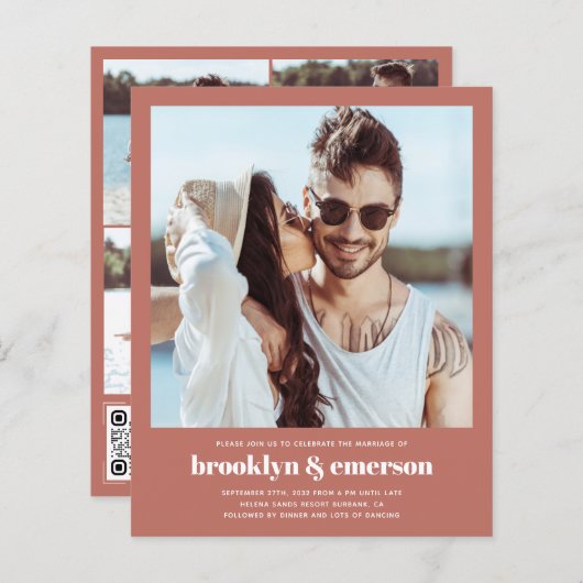 Papier Budget Photo moderne QR Code Faire-part de mariage (Devant / Derrière)