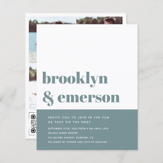 Papier Budget Photo moderne QR Code Faire-part de mariage (Devant / Derrière)