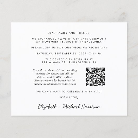 Papier Budget Photo moderne QR Code Réception de mariage (Dos)