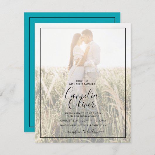 Papier Budget Photo Overlay Blue Mariage Turquoise Invita (Devant / Derrière)