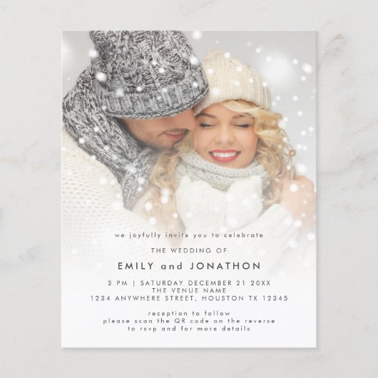 Papier Budget Photo Overlay QR Code Hivernal Mariage Invi (Devant)