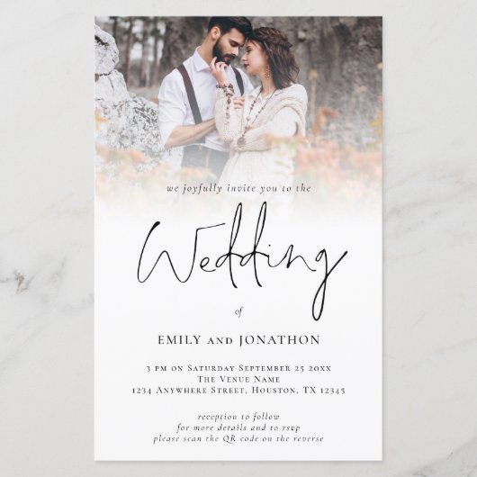 Papier Budget Photo Overlay QR Code Script Wedding Invita (Devant)
