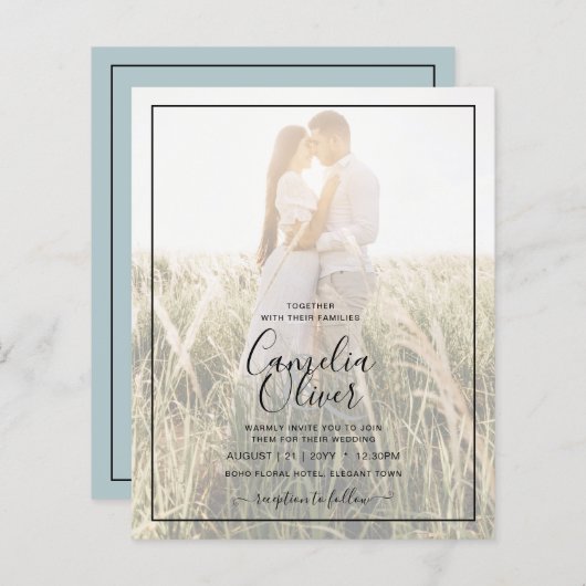Papier BUDGET Photo Overlay Sea Glass Sage Wedding Invite (Devant / Derrière)