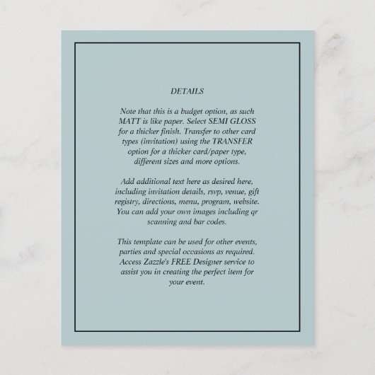 Papier BUDGET Photo Overlay Sea Glass Sage Wedding Invite (Dos)