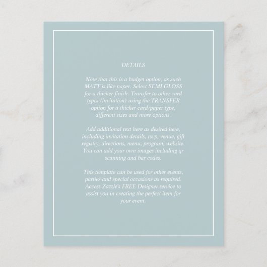 Papier BUDGET Photo Overlay Sea Glass Sage Wedding Invite (Dos)