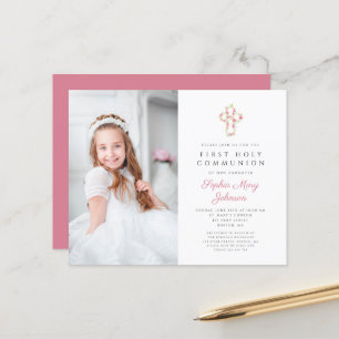 Papier Budget Photo Pink Floral Cross Première communion